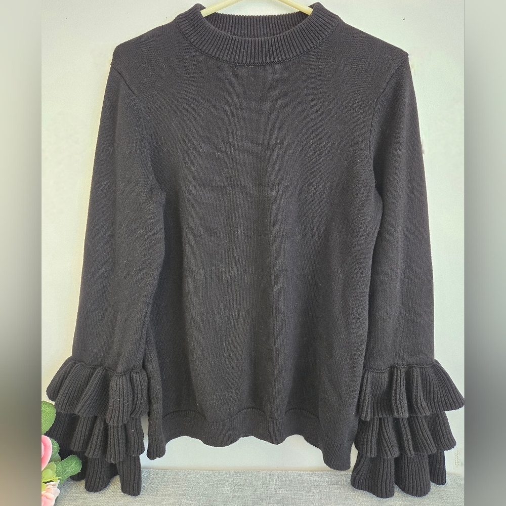 Karl Lagerfeld Sweaterโ Women, Size M, Black, Bell Sleeve Pullover, Cotton Blend